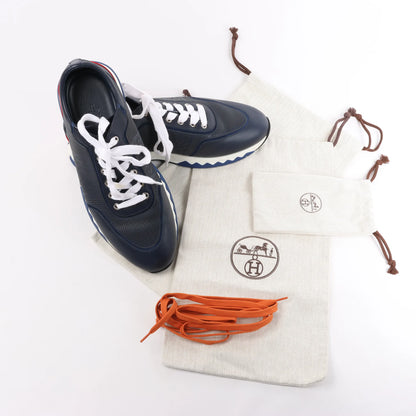 Hermès Addict Leather Sneakers in Navy Blue, Size 43 EU