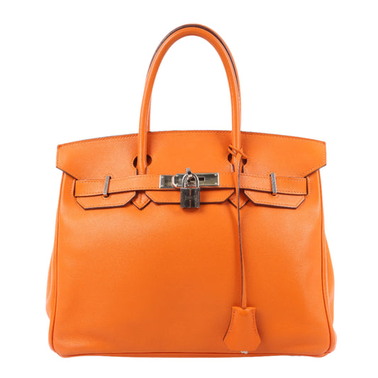 HERMES Birkin 30 Veau Swift Orange Silber Metallbeschläge Handtasche □J: 2006