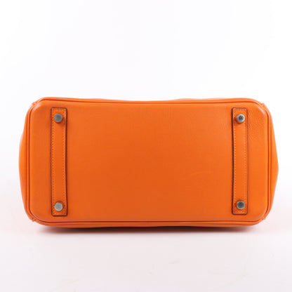 HERMES Birkin 30 Veau Swift Orange Silber Metallbeschläge Handtasche □J: 2006