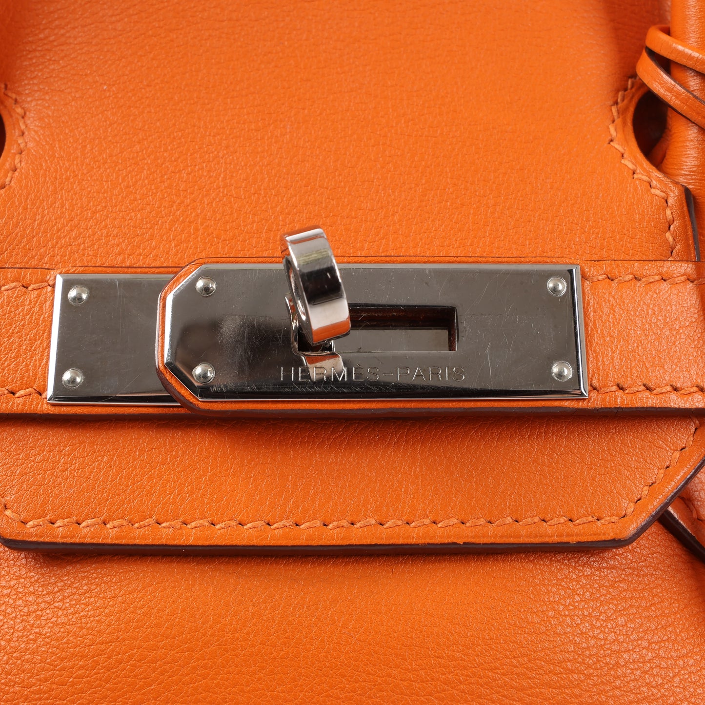 HERMES Birkin 30 Veau Swift Orange Silber Metallbeschläge Handtasche □J: 2006