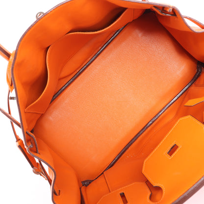 HERMES Birkin 30 Veau Swift Orange Silber Metallbeschläge Handtasche □J: 2006