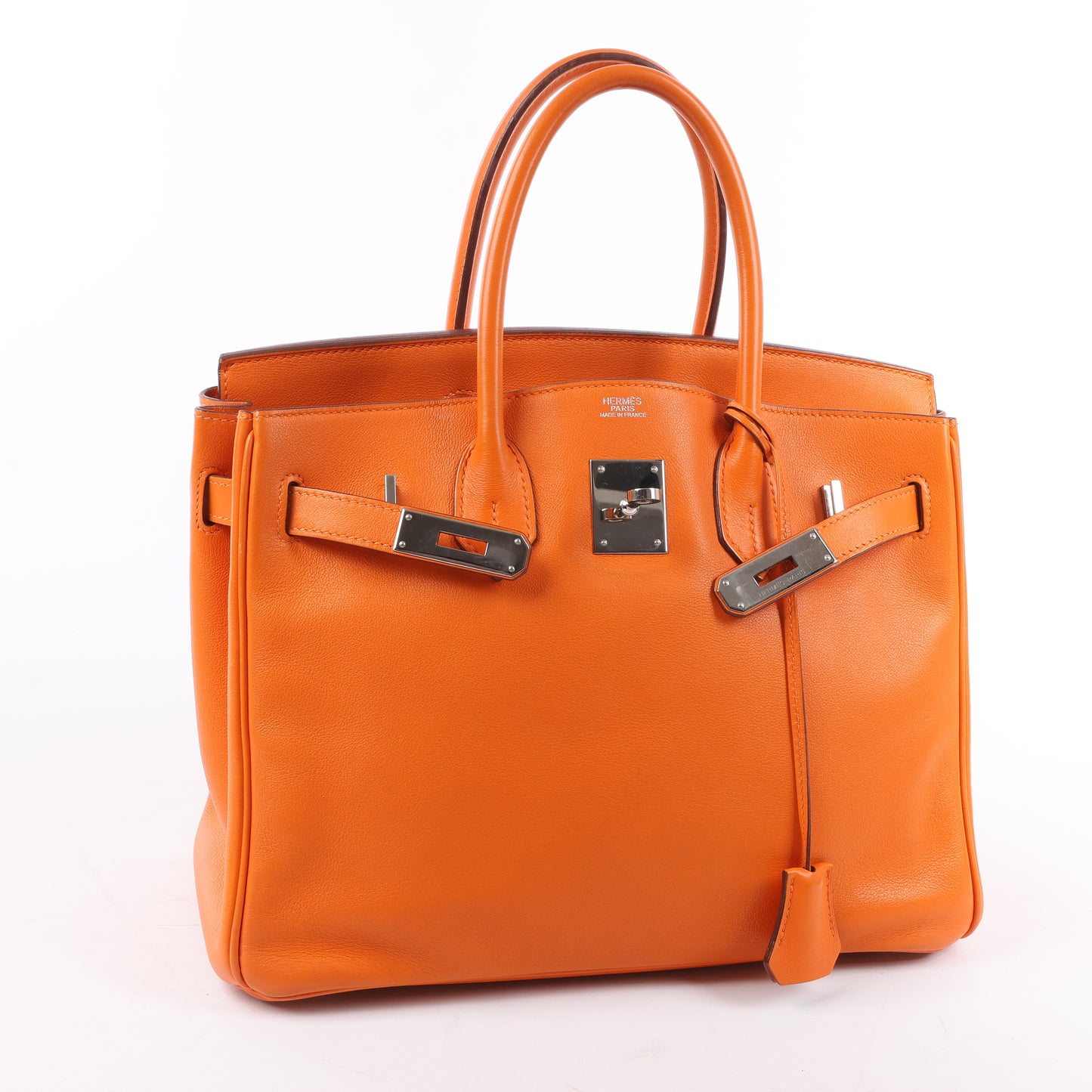 HERMES Birkin 30 Veau Swift Orange Silber Metallbeschläge Handtasche □J: 2006