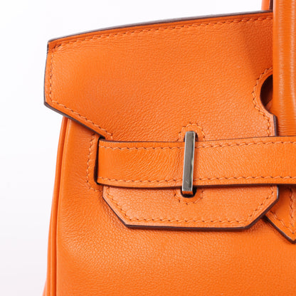 HERMES Birkin 30 Veau Swift Orange Silber Metallbeschläge Handtasche □J: 2006