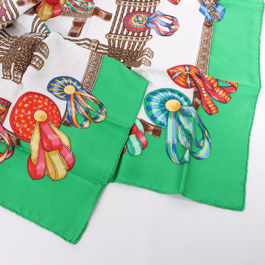 Hermès Carré 90 "Les Rubans du Cheval" 100% Silk Scarf in Green