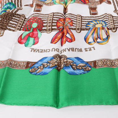 Hermès Carré 90 "Les Rubans du Cheval" 100% Silk Scarf in Green