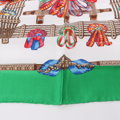 Hermès Carré 90 "Les Rubans du Cheval" 100% Silk Scarf in Green