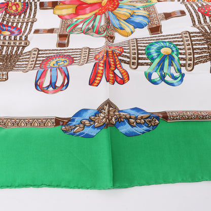 Hermès Carré 90 "Les Rubans du Cheval" 100% Silk Scarf in Green
