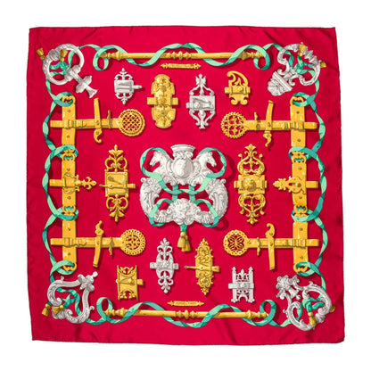 Hermès Carré 90 "Ferronnerie" 100% Silk Scarf in Red