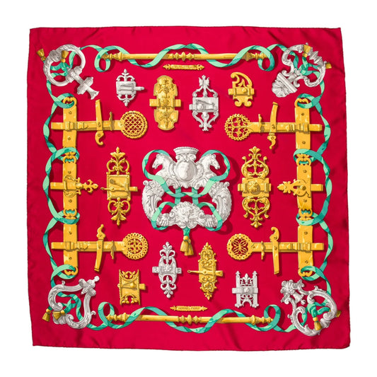 Hermès Carré 90 "Ferronnerie" 100% Silk Scarf in Red