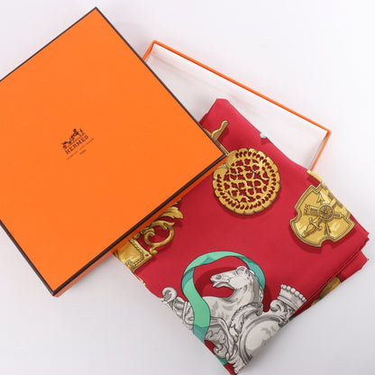 Hermès Carré 90 "Ferronnerie" 100% Silk Scarf in Red