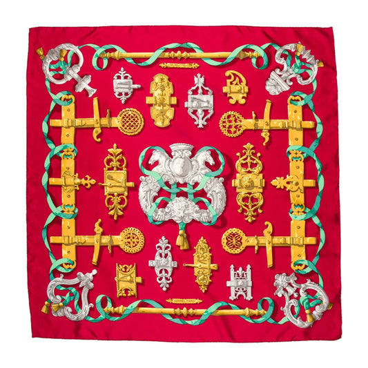 Hermès Carré 90 "Ferronnerie" 100% Silk Scarf in Red