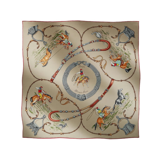 Hermès Carré 90 "Pampa" 100% Silk Scarf in Khaki