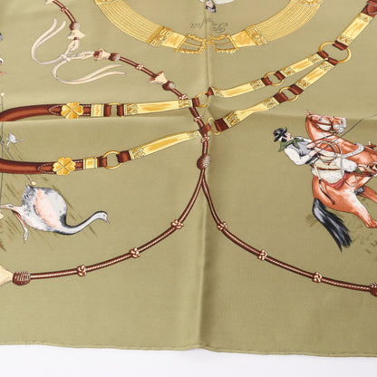 Hermès Carré 90 "Pampa" 100% Silk Scarf in Khaki