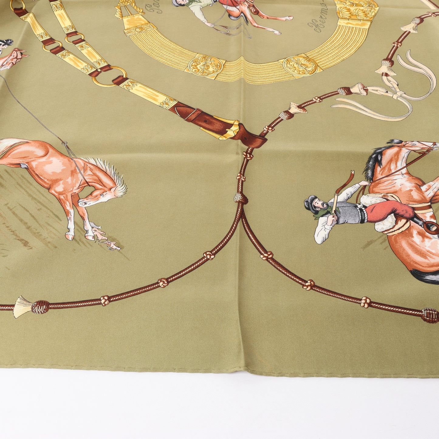 Hermès Carré 90 "Pampa" 100% Silk Scarf in Khaki