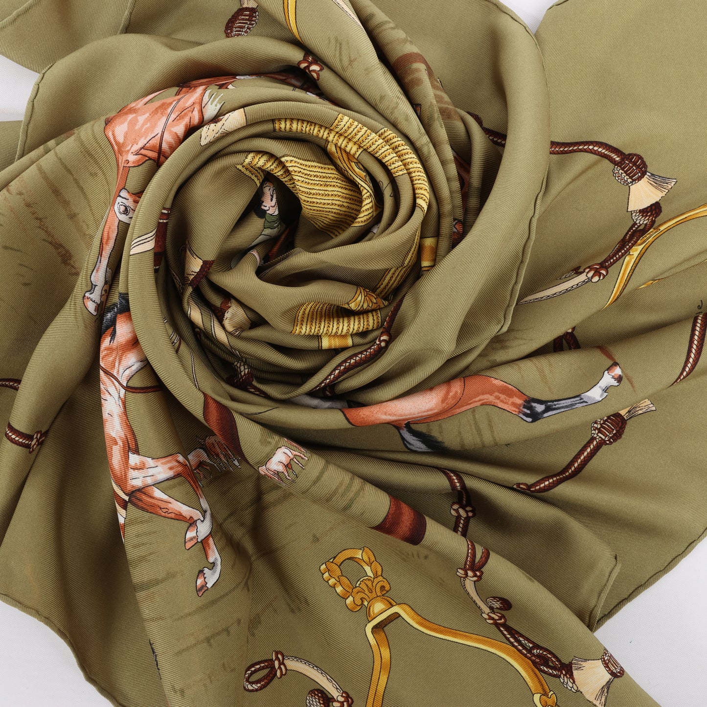Hermès Carré 90 "Pampa" 100% Silk Scarf in Khaki