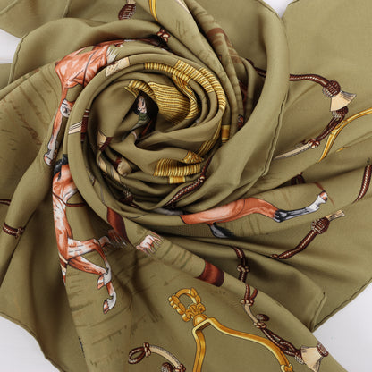 Hermès Carré 90 "Pampa" 100% Silk Scarf in Khaki