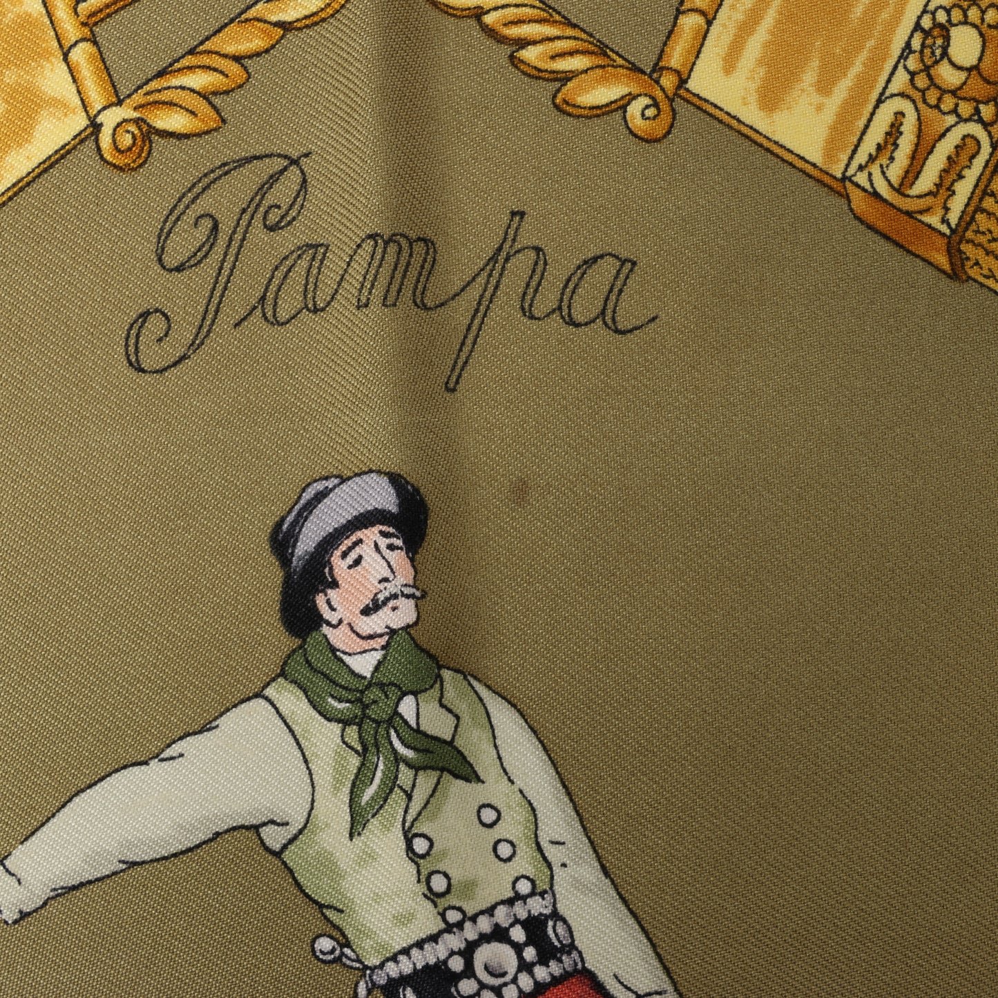 Hermès Carré 90 "Pampa" 100% Silk Scarf in Khaki
