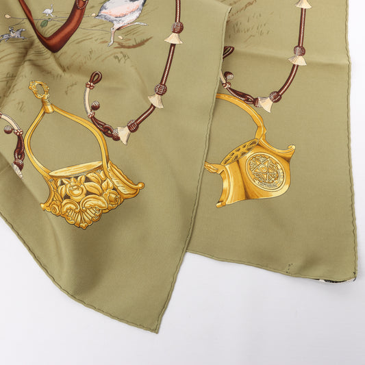 Hermès Carré 90 "Pampa" 100% Silk Scarf in Khaki