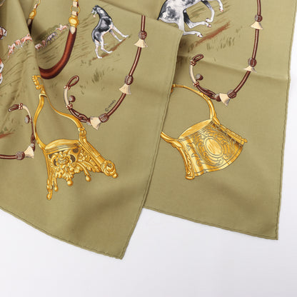 Hermès Carré 90 "Pampa" 100% Silk Scarf in Khaki