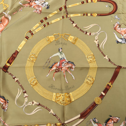 Hermès Carré 90 "Pampa" 100% Silk Scarf in Khaki