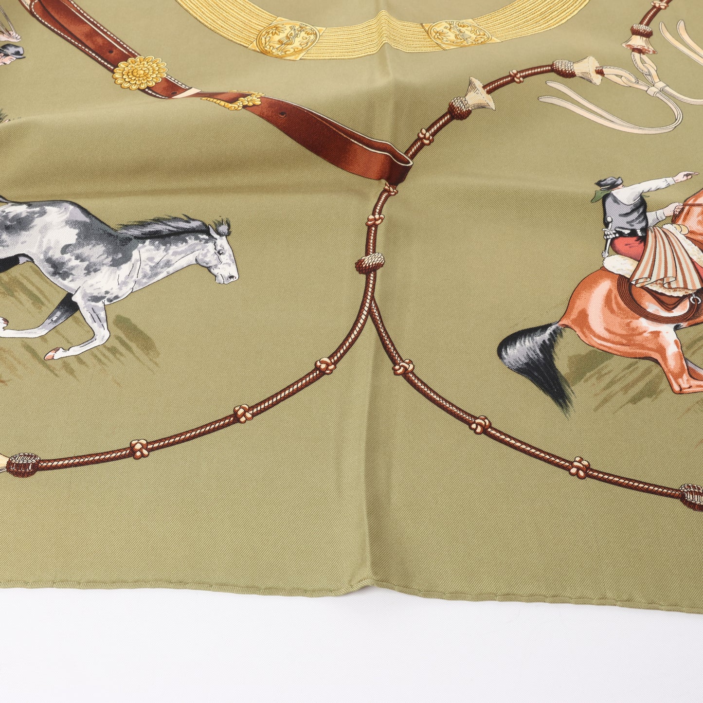 Hermès Carré 90 "Pampa" 100% Silk Scarf in Khaki
