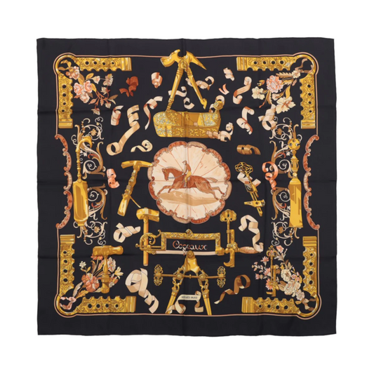 Hermès Carré 90 "Copeaux" 100% Silk Scarf in Black