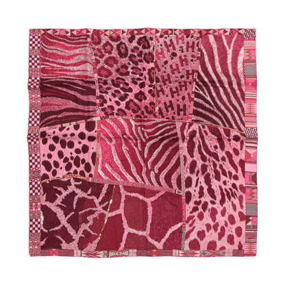 Hermès Carré 90 "PELAGES ET CAMOUFLAGE" 100% Silk Scarf in Burgundy x Pink
