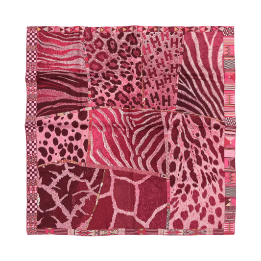 Hermès Carré 90 "PELAGES ET CAMOUFLAGE" 100% Silk Scarf in Burgundy x Pink