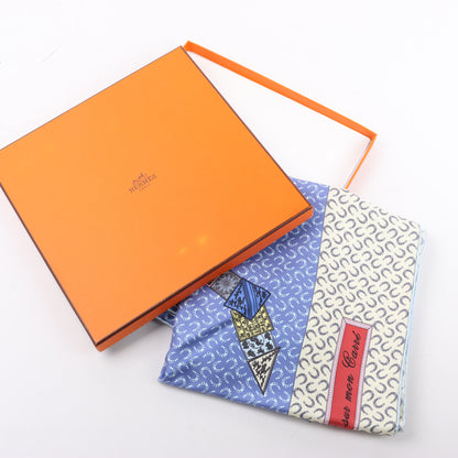 Hermès Carré 90 „À Cheval Sur Mon Carré“ Schal aus 100 % Seide in Blau