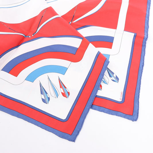 Hermès Carré 90 „ARCS EN CIEL“ 100 % Seidenschal in Rot x Blau
