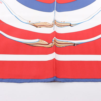 Hermès Carré 90 „ARCS EN CIEL“ 100 % Seidenschal in Rot x Blau