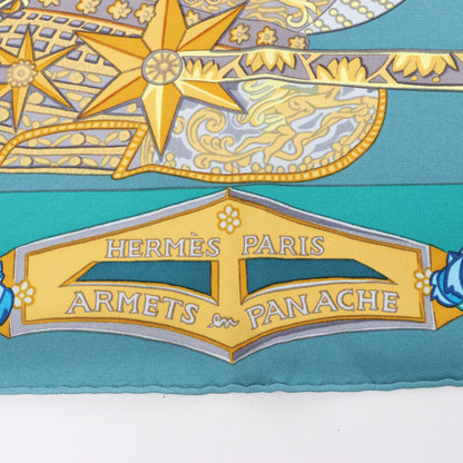 Hermès Carré 90 „ARMETS en PANACHE“ Seidentaschentuch in Grün