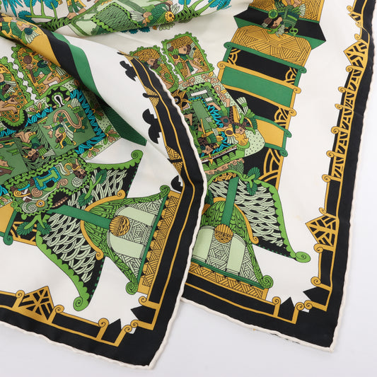 Hermès Carré 90 "ASTRES et SOLEILS" 100% Silk Scarf in Green