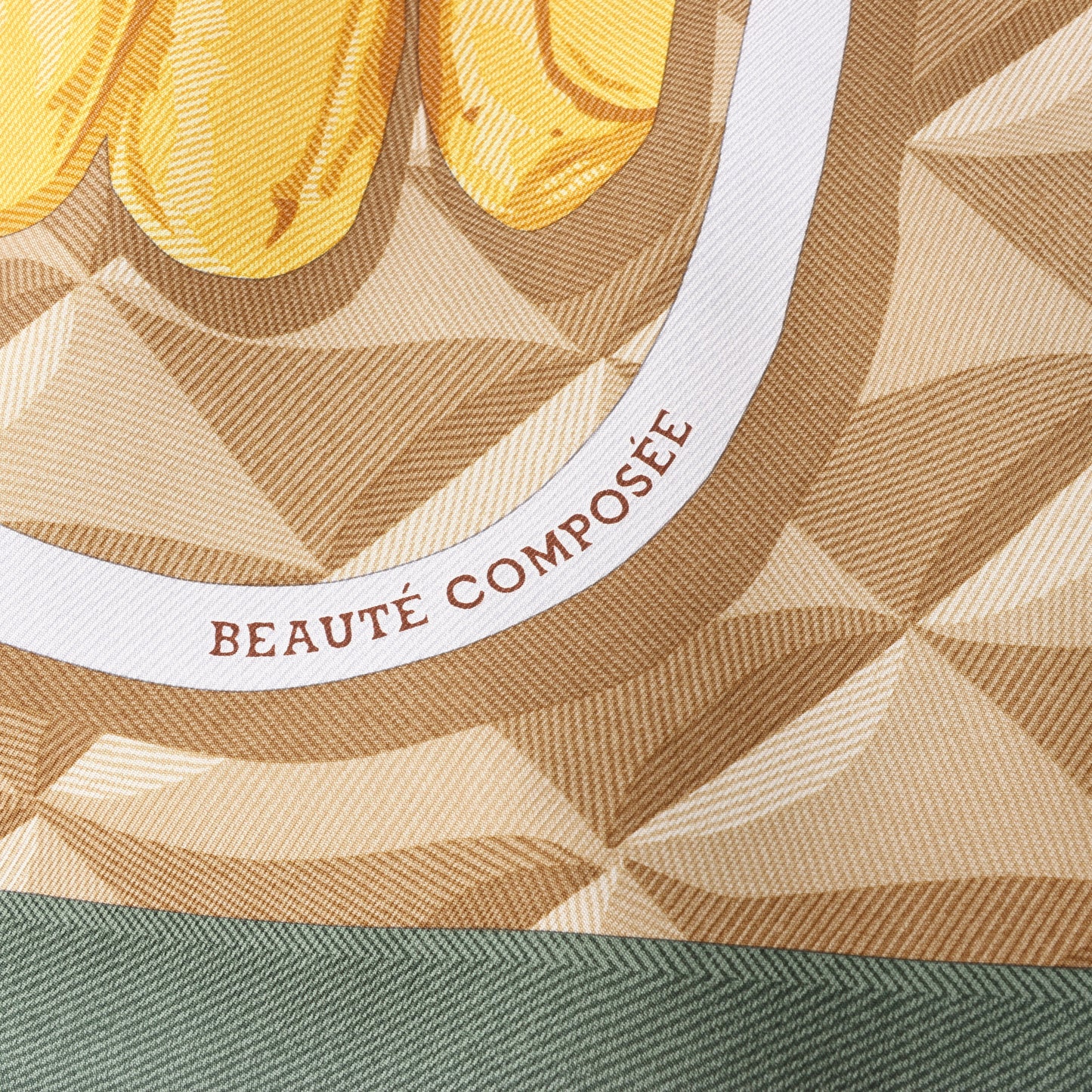 Hermès Carré 90 "BEAUTE COMPOSEE" Seidentaschentuch in Grün