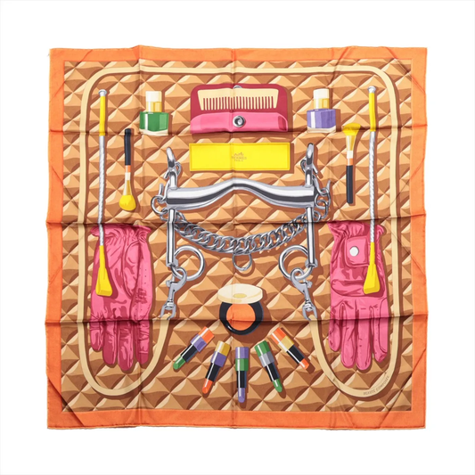 Hermès Carré 90 „BEAUTE COMPOSEE“ Seidentaschentuch in Orange