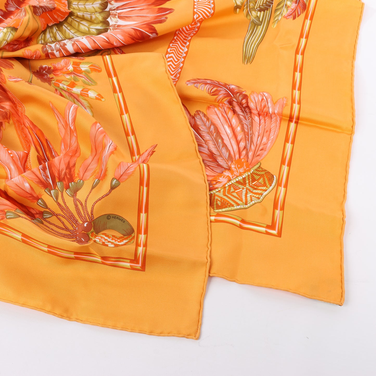 Hermès Carré 90 "BRAZIL" 100% Silk Scarf in Orange