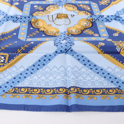 Hermès Carré 90 "Brins d’or Kin" 100% Silk Scarf in Blue