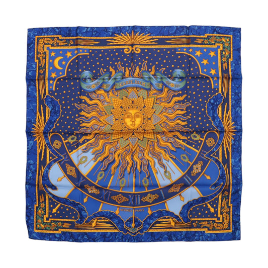 Hermès Carré 90 "CARPE DIEM" 100% Silk Scarf in Blue