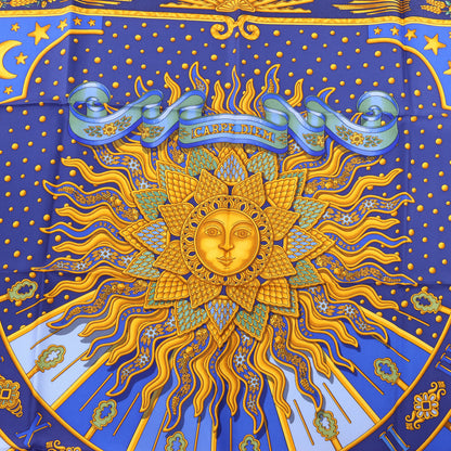 Hermès Carré 90 "CARPE DIEM" 100% Silk Scarf in Blue