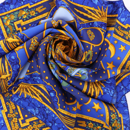 Hermès Carré 90 "CARPE DIEM" 100% Silk Scarf in Blue