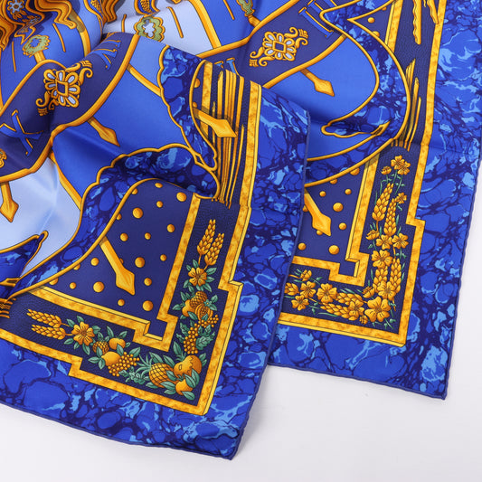 Hermès Carré 90 "CARPE DIEM" 100% Silk Scarf in Blue