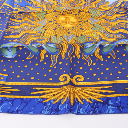 Hermès Carré 90 "CARPE DIEM" 100% Silk Scarf in Blue