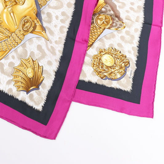 Hermès Carré 90 "CASQUES et PLUMETS" 100% Silk Scarf in Purple