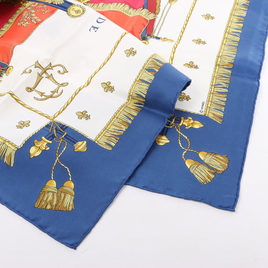 Hermès Carré 90 "Vue du Carrosse de la Galère La Réale" 100% Silk Scarf in Blue