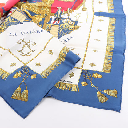Hermès Carré 90 "Vue du Carrosse de la Galère La Réale" 100% Silk Scarf in Blue