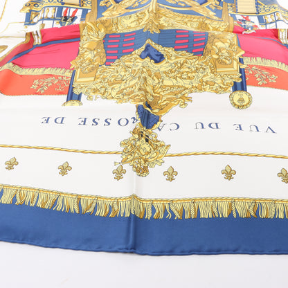 Hermès Carré 90 "Vue du Carrosse de la Galère La Réale" 100% Silk Scarf in Blue