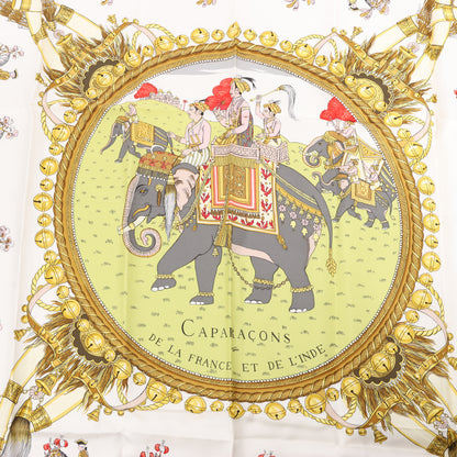 Hermès Carré 90 "Caparacons De La France Et De L'Inde" 100% Silk Scarf in Green