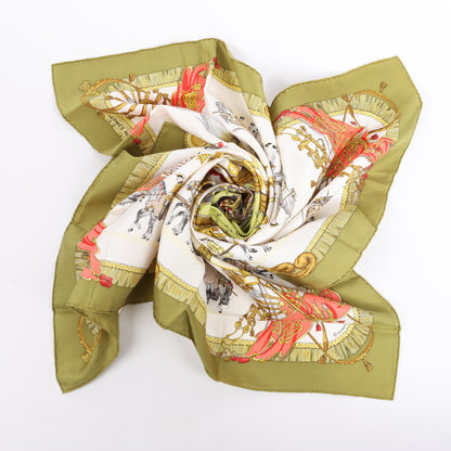 Hermès Carré 90 "Caparacons De La France Et De L'Inde" 100% Silk Scarf in Green