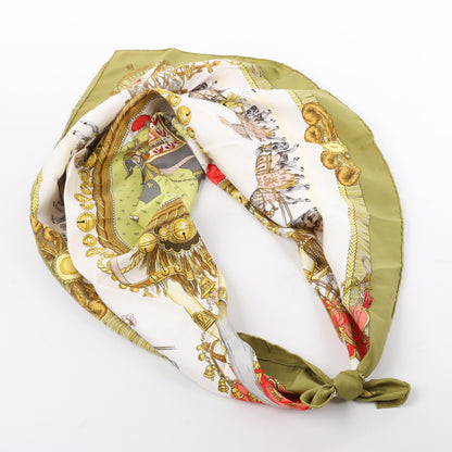 Hermès Carré 90 "Caparacons De La France Et De L'Inde" 100% Silk Scarf in Green