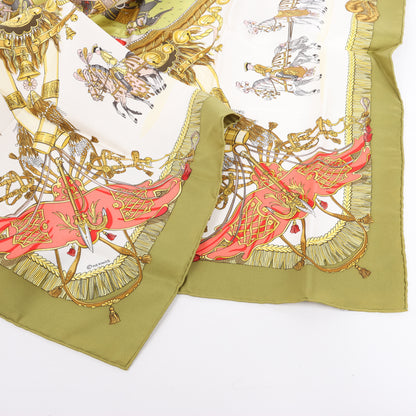 Hermès Carré 90 "Caparacons De La France Et De L'Inde" 100% Silk Scarf in Green